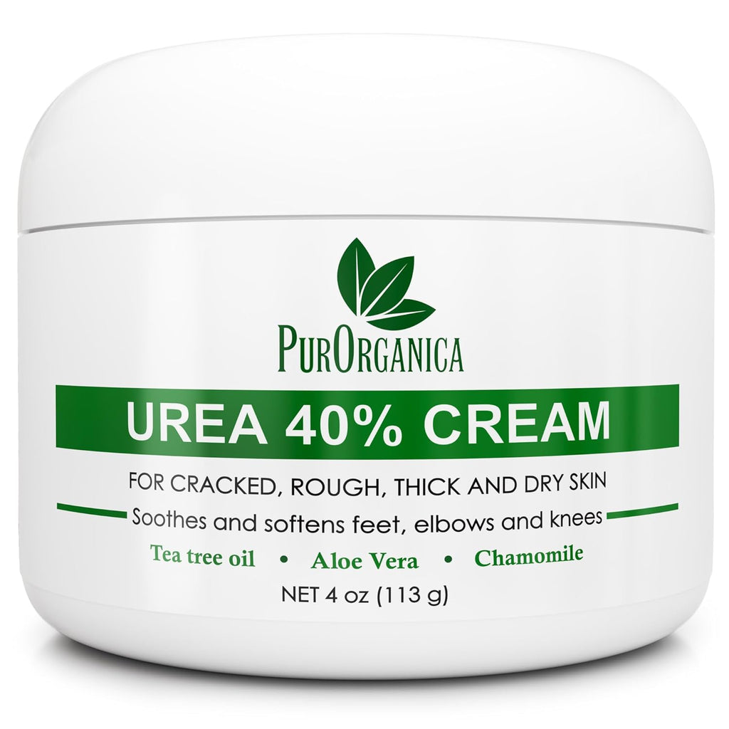 PurOrganica Urea 40% Foot Cream – Made in USA, Dermatologist Tested, Intensive Repair for Dry, Cracked Heels, Corns, Calluses & Rough Feet, Professional Strength Exfoliating & Moisturizing Cream