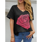 Tankaneo Womens Oversized Tshirts V Neck Short Sleeve Tops Summer Casual Loose Fit Tunic Tee Shirts Rose Black