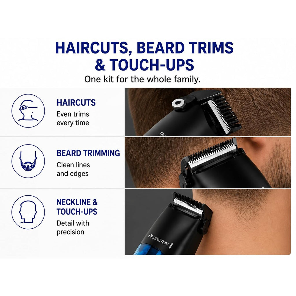 Remington Vacuum Hair Clippers For Men, Mess-Free Haircut & Beard Trimmer Kit With Hair Collection Chamber, Dual Motor Power, 18-Piece Grooming Set