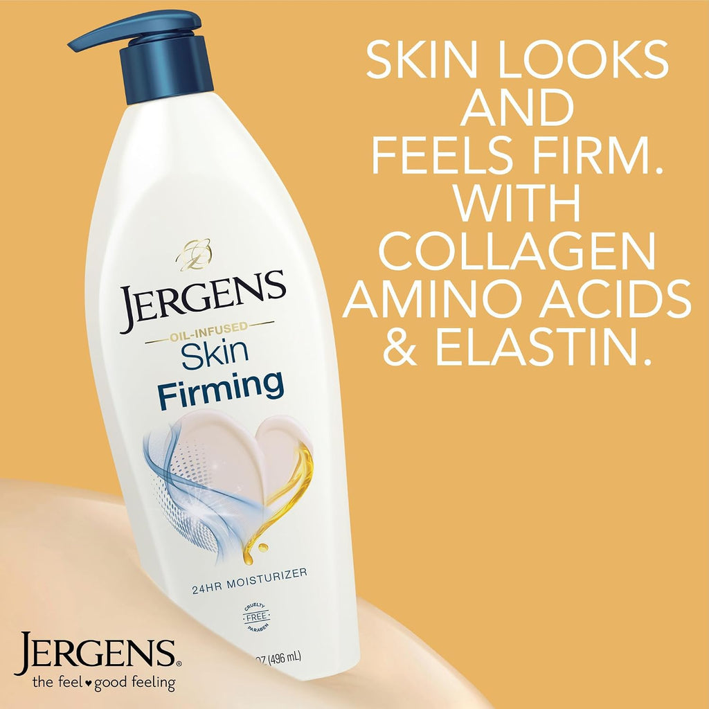 Jergens Skin Firming Lotion For Dry To Extra Dry Skin, Body Lotion With Collagen And Elastin Moisturizer, Tightening Cream For Body, Smoothes And Tones, Dermatologist Tested, 16.8 Oz