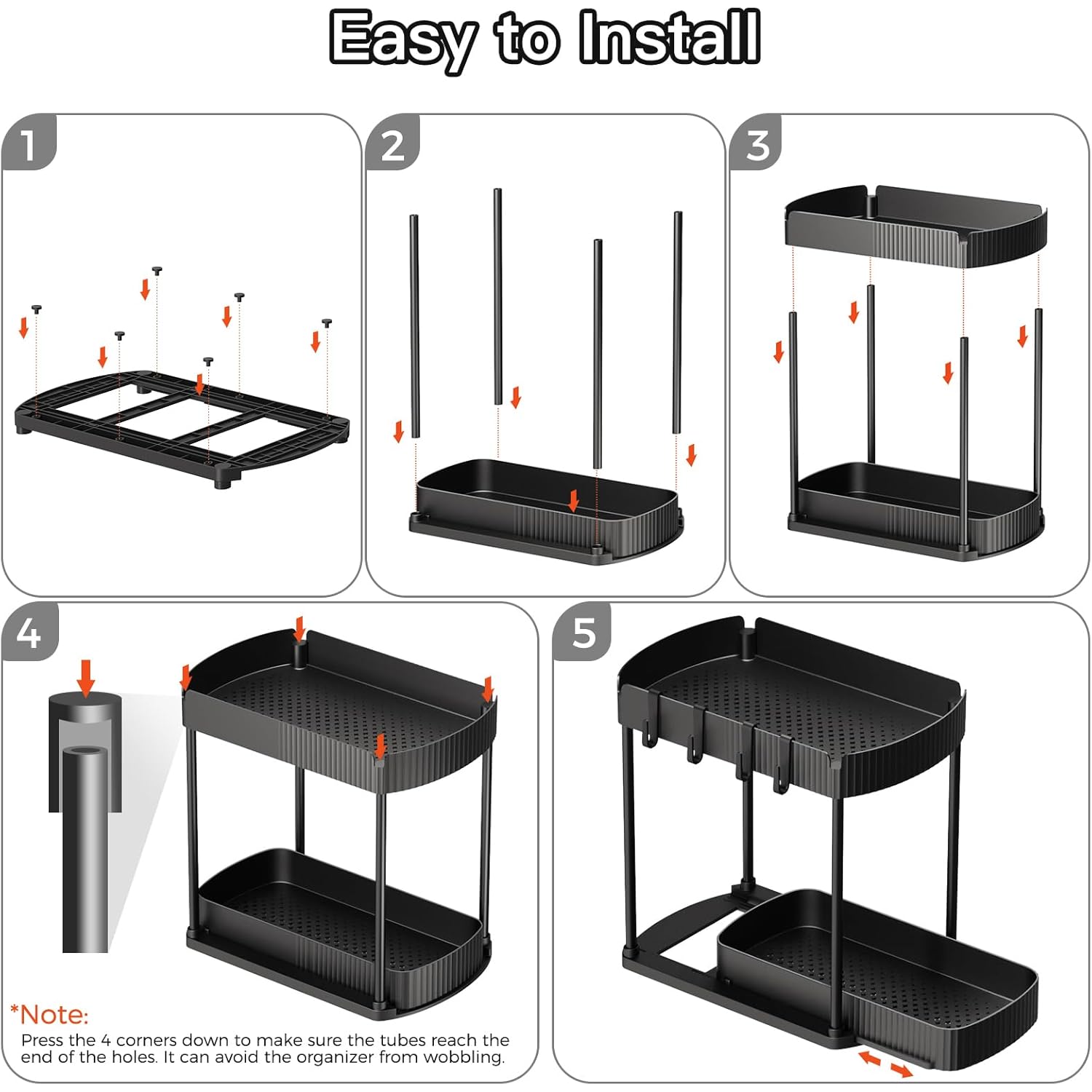 Ukeetap Multi-Purpose Pull-Out Storage Organizers, Under Sink/Cabinet Organizers and Storage for Bathroom & Kitchen, Black, 12.8 Inches, 2 Packs