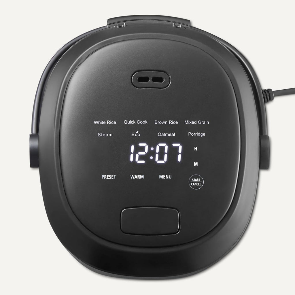 Amazon Basics Rice Cooker Small 3-cup Uncooked 6-cup Cooked, Micon with Fuzzy Logic,Keep Warm, Black