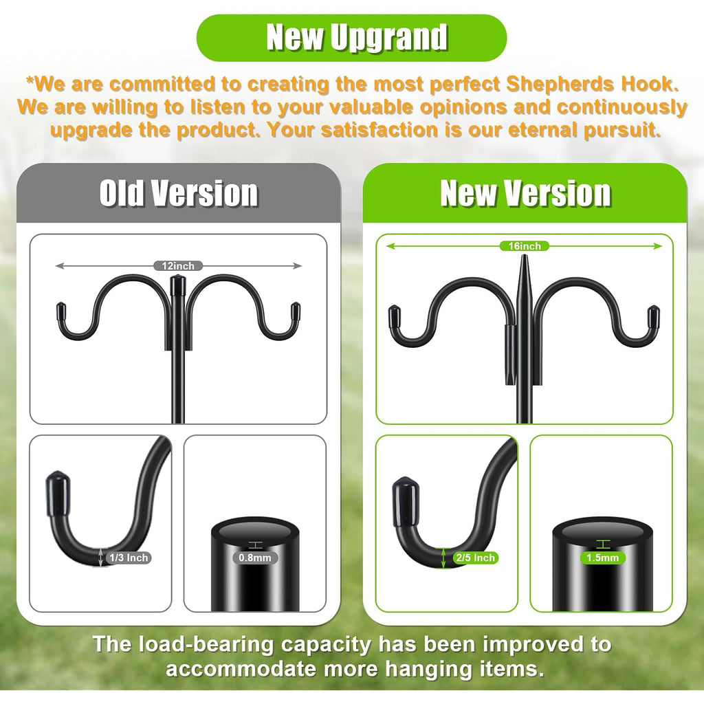 Bird Feeder Pole For Outdoors Heavy Duty, 92 Inch Double Shepherds Hook With 5-Prong Stable Base, 3/4 Inch Thick Hummingbird Feeder Stand For Hanging Plants, Lanterns, 1 Pack