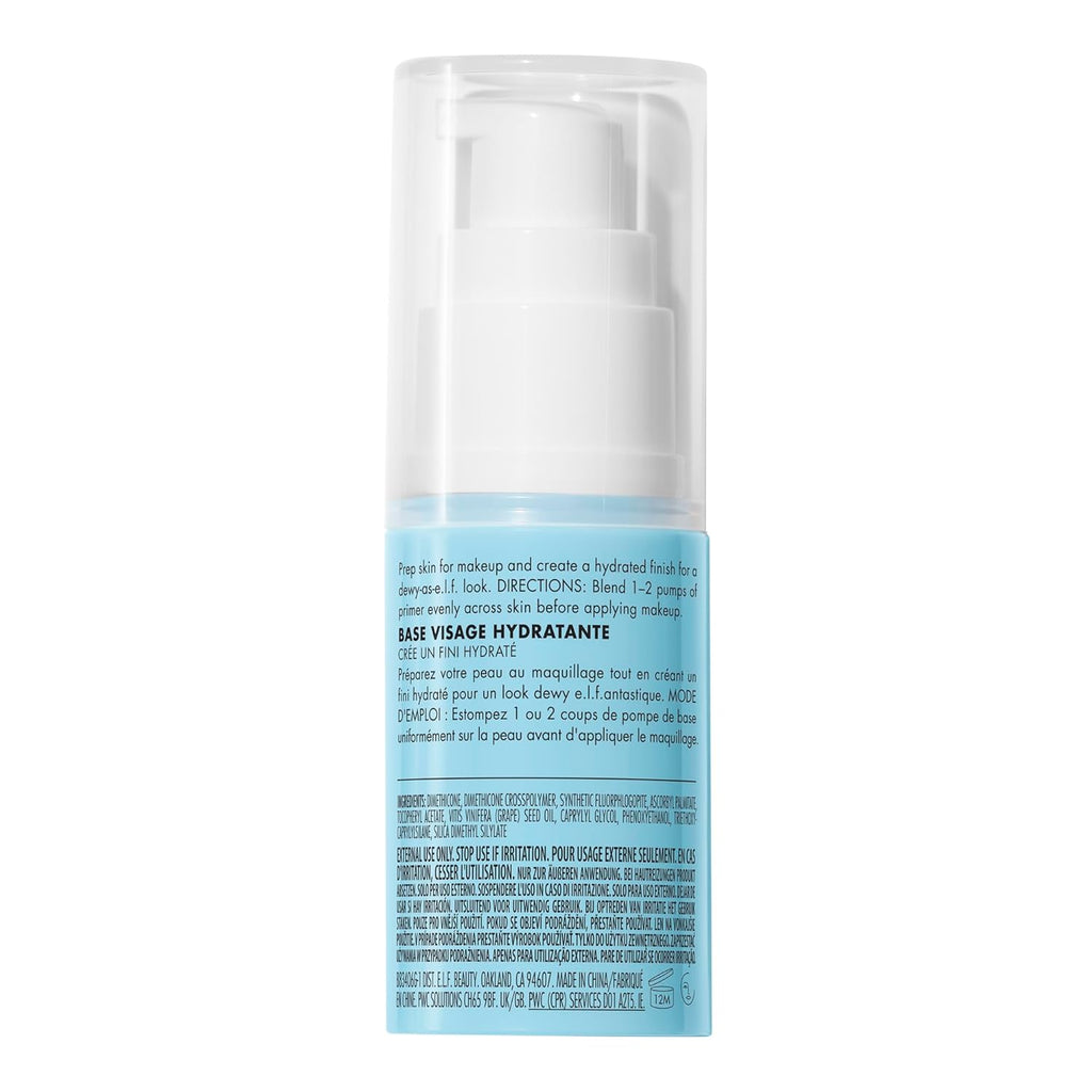 e.l.f. Hydrating Face Primer, Moisturizing Makeup Base, Smooths Pores & Fine Lines, Long-Lasting Wear, Preps Skin for Foundation Application, Small