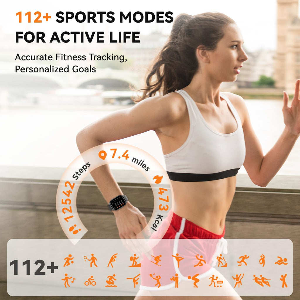 Smart Watch for Women (3 Bands), 1.85'' HD Fitness Tracker with Bluetooth Calls, IPX8 Waterproof Smartwatch for Android iPhone, 112+ Sport Modes, Heart Rate & Breathing Rate Sleep Monitor, Black