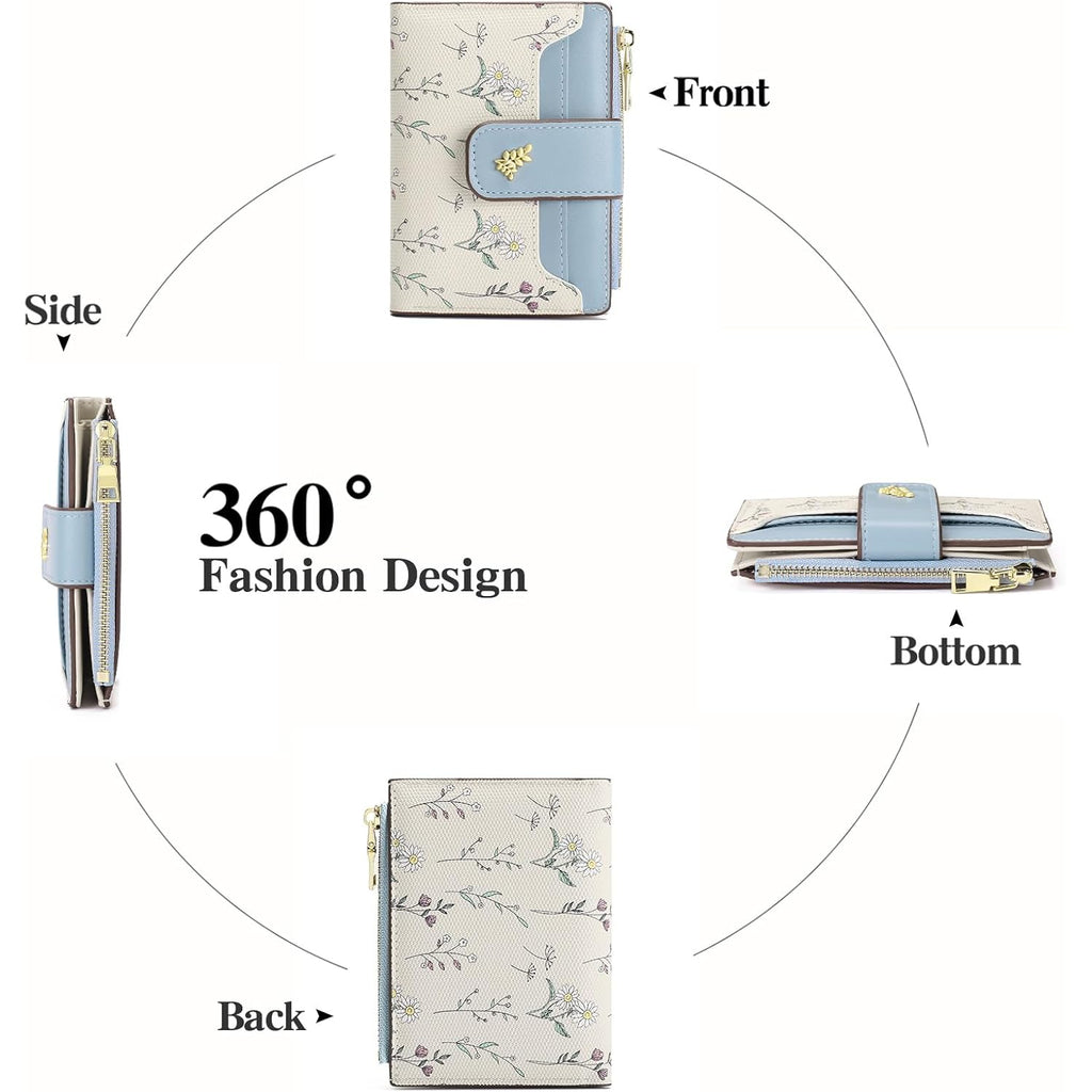 Gaekeao Small Wallets For Women Rfid Blocking Leather Bifold Zipper Pocket Wallet Credit Card Holder With Id Window