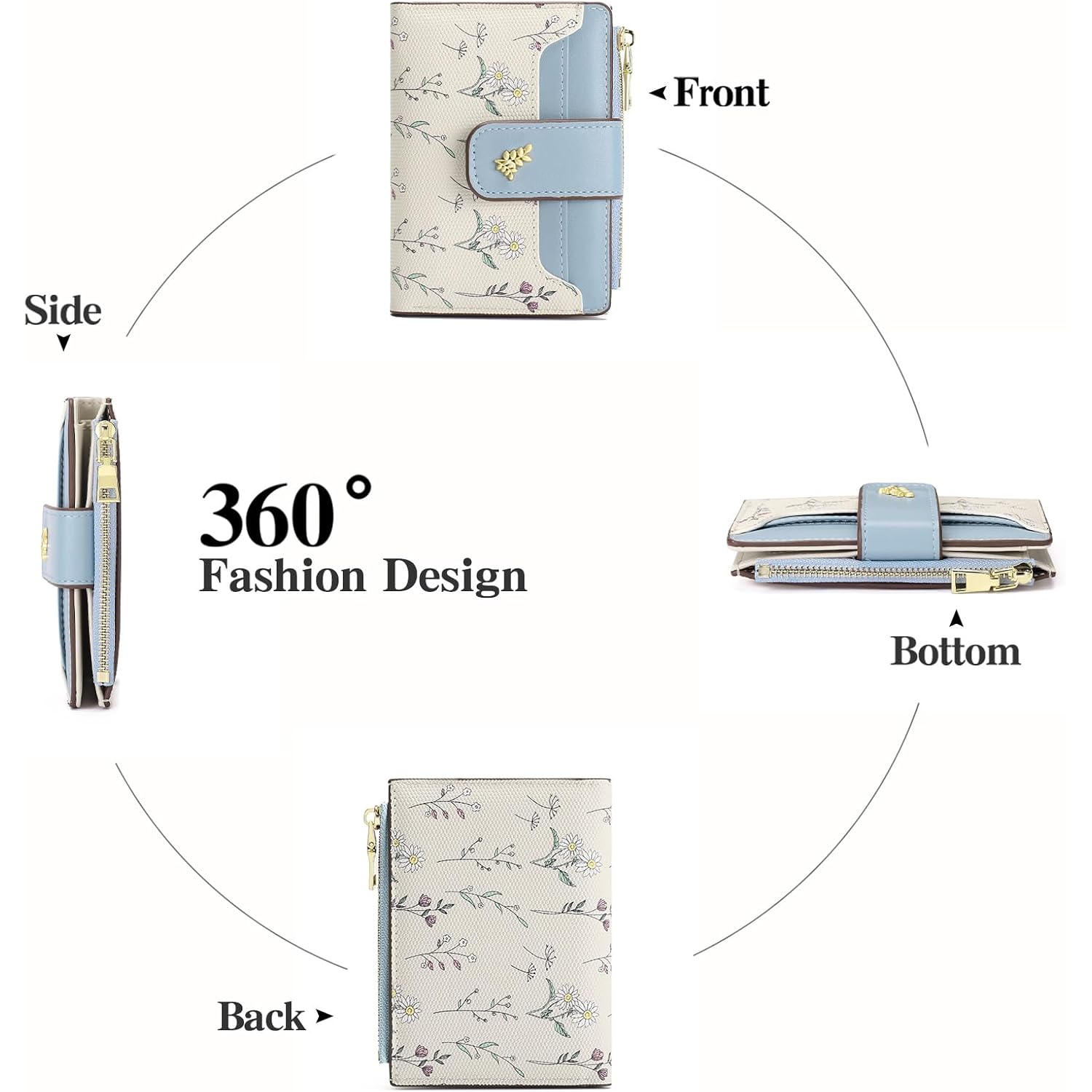 Gaekeao Small Wallets For Women Rfid Blocking Leather Bifold Zipper Pocket Wallet Credit Card Holder With Id Window