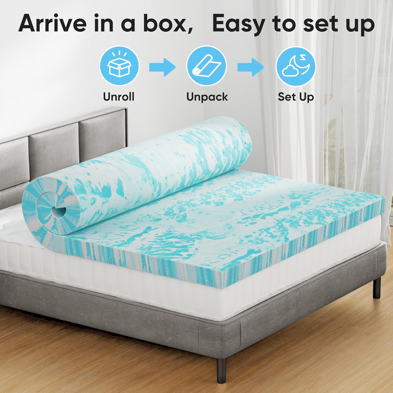 OLIXIS Gel Memory Foam Mattress Topper, Queen 3 Inch, Cooling Gel Infused Soft Comfy Breathable, Pressure-Relieving, CertiPUR-US Certified
