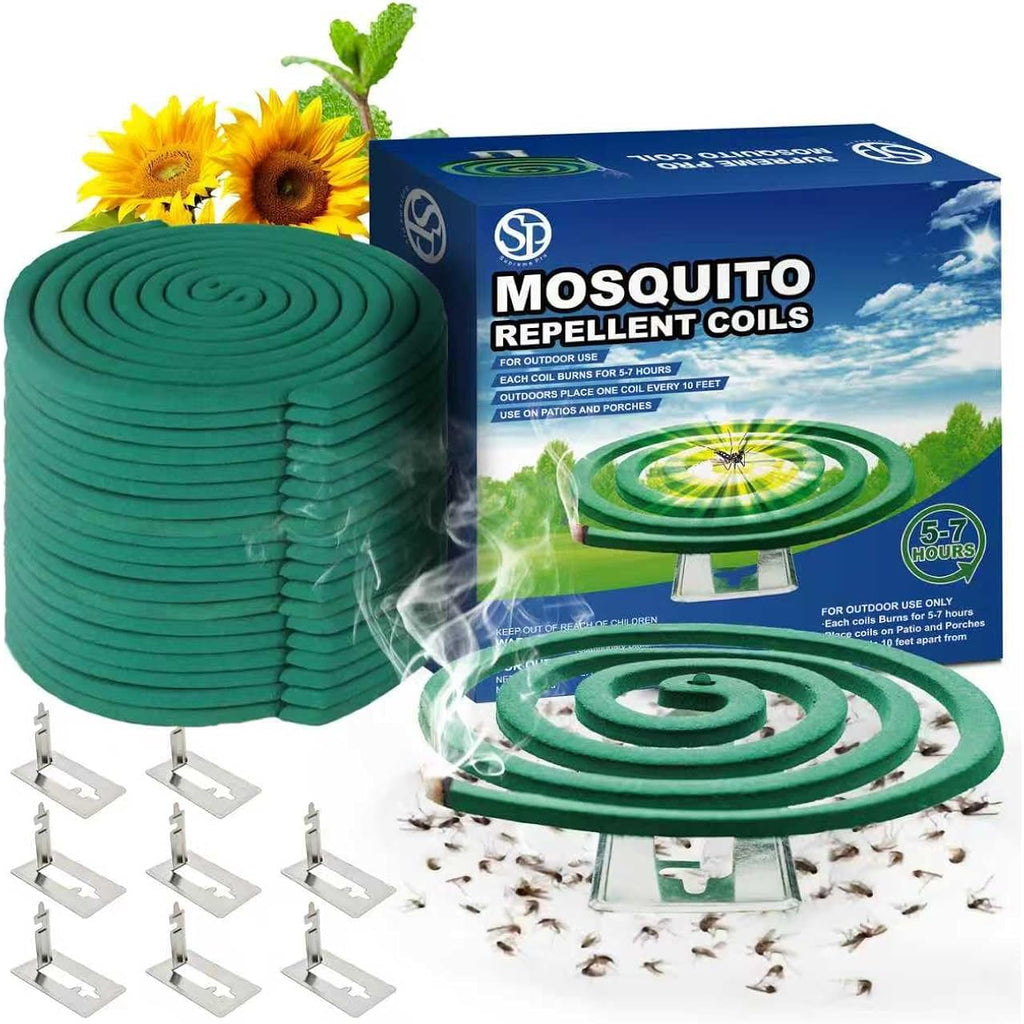 Natural Essential Oil Scented Coils - Outdoor Use Reaches Up To 10 Feet - Each Burns For 5-7 Hours (20 Coils & 8 Coil Stands) For Patio Backyard