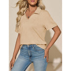 Womens Short Sleeve Polo T Shirts Summer Business Dressy Casual Tops Work Collared V Neck Basic Tees