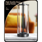 Edishine 23.6" Glass Table Lamp Set Of 2, Diy Refillable, Rotary Switch | Modern Bedside Lamp With Linen Lampshade, E26 Base, Nightstand Light For Living Room, Bedroom, Office