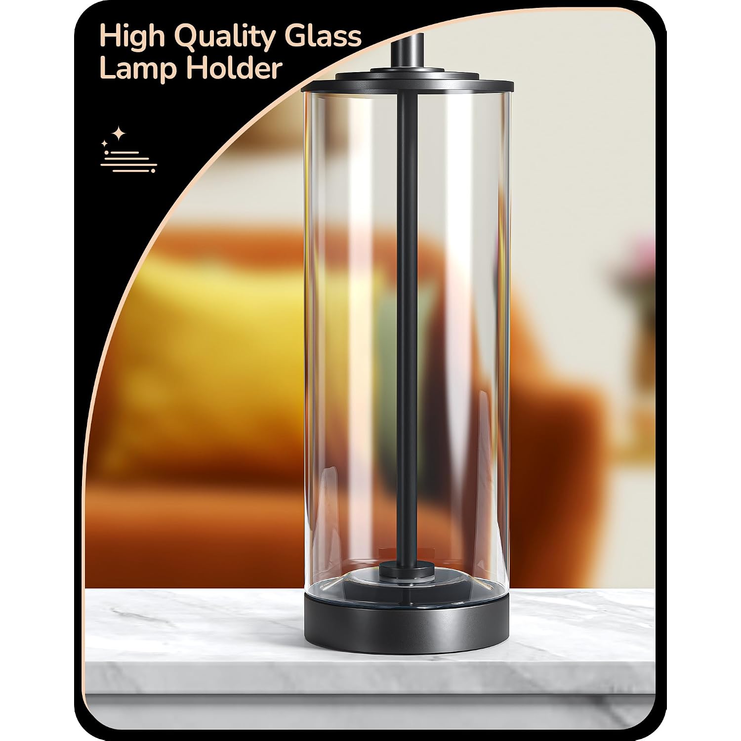 Edishine 23.6" Glass Table Lamp Set Of 2, Diy Refillable, Rotary Switch | Modern Bedside Lamp With Linen Lampshade, E26 Base, Nightstand Light For Living Room, Bedroom, Office