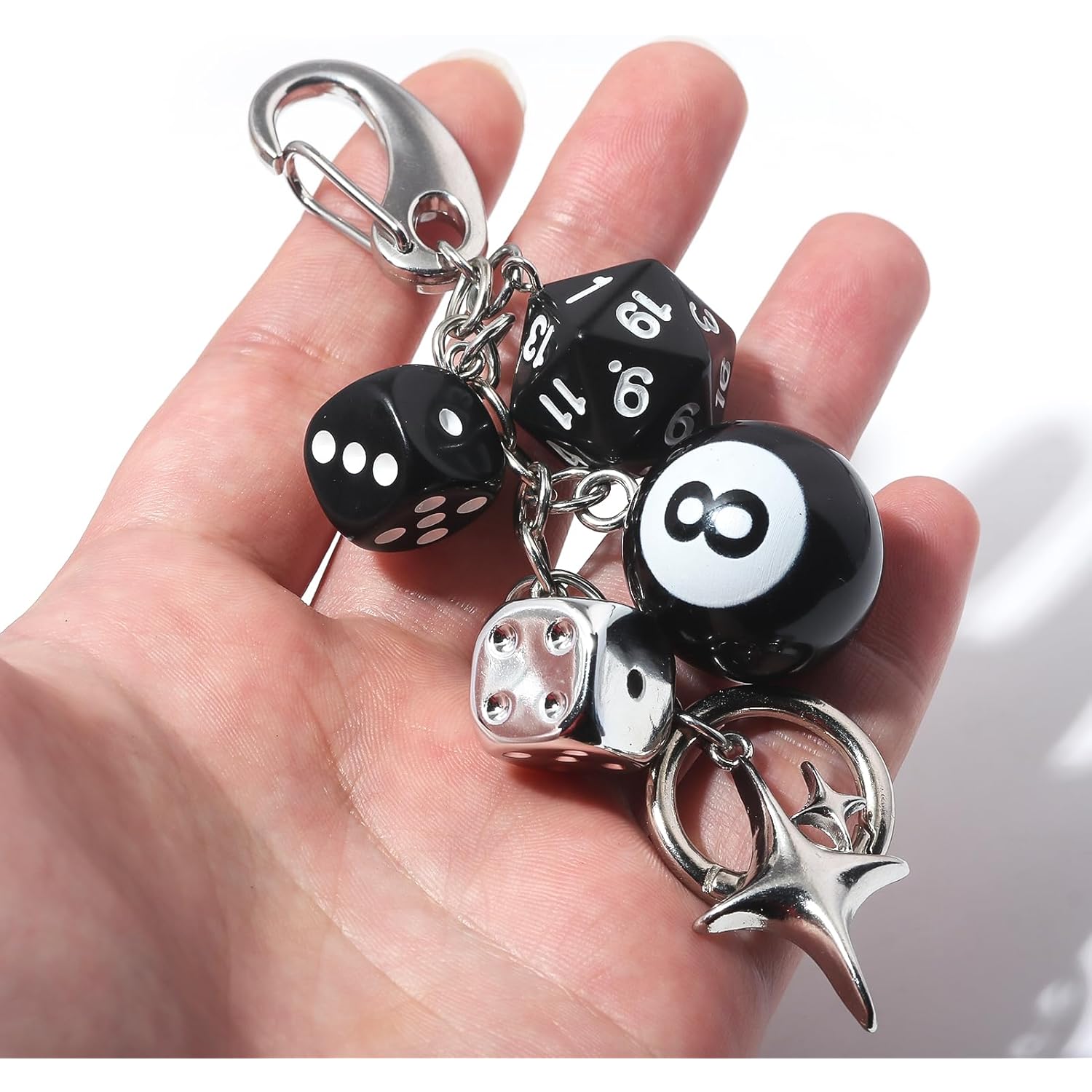 8 Ball Dice Charm Keychain - Cute Bag Purse Handbag Accessories - Y2K Aesthetic Key Chain for Women Men