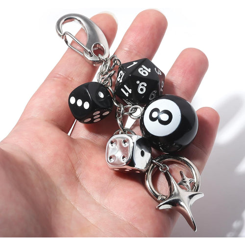 8 Ball Dice Charm Keychain - Cute Bag Purse Handbag Accessories - Y2K Aesthetic Key Chain for Women Men