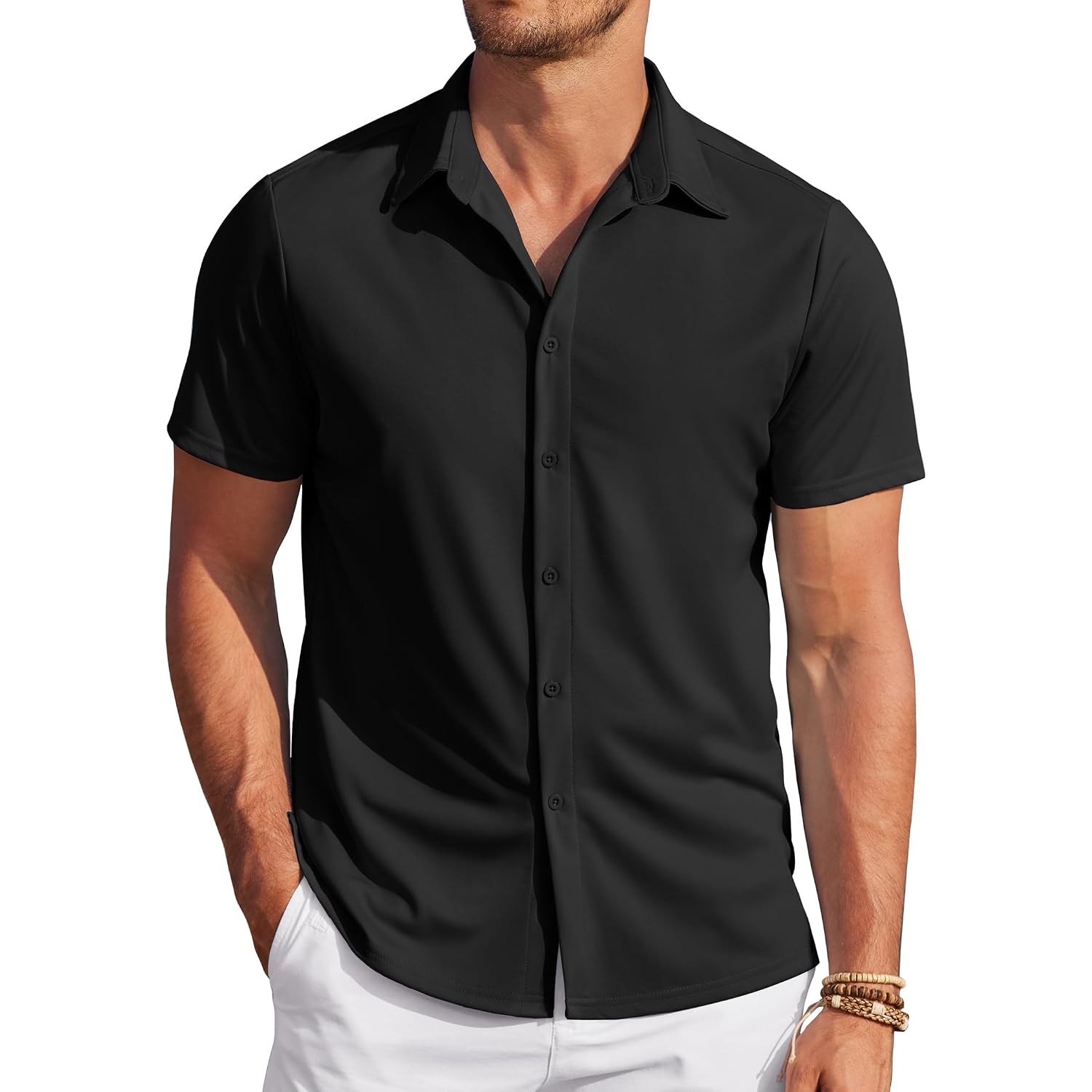 Coofandy Mens Casual Wrinkle Free Shirts Short Sleeve Button Down Summer Stretch Dress Shirt