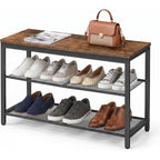 Hoobro Shoe Bench, 3-Tier Shoe Rack, Industrial Shoe Organizer Storage Bench, 29.5 Inches Entry Bench With Mesh Shelves, For Entryway, Living Room, Hallway, Easy Assembly, Rustic Brown Bf75Hx01
