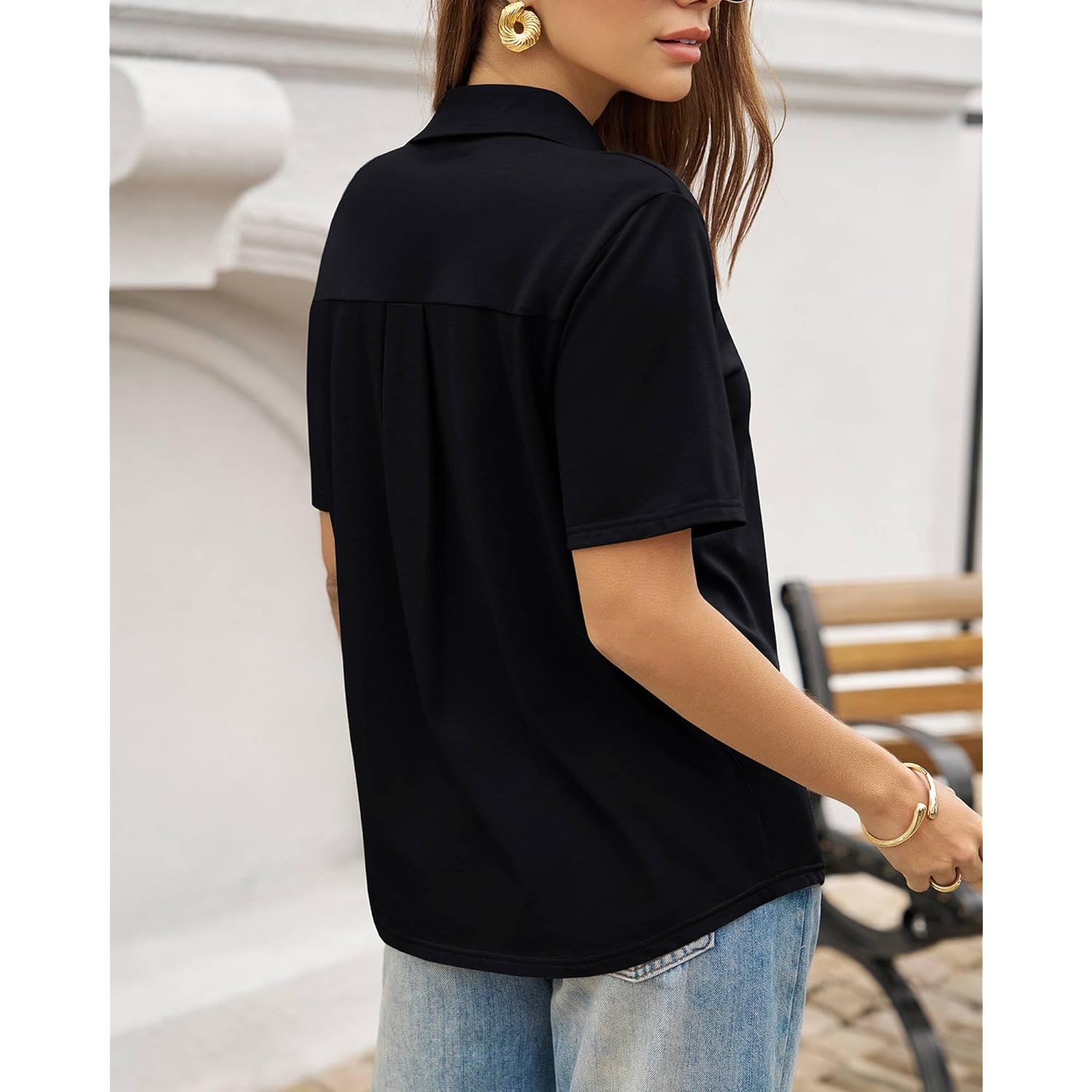 Womens Polo Shirts Short Sleeve V Neck Business Casual Collared Tops Summer Dressy Blouses