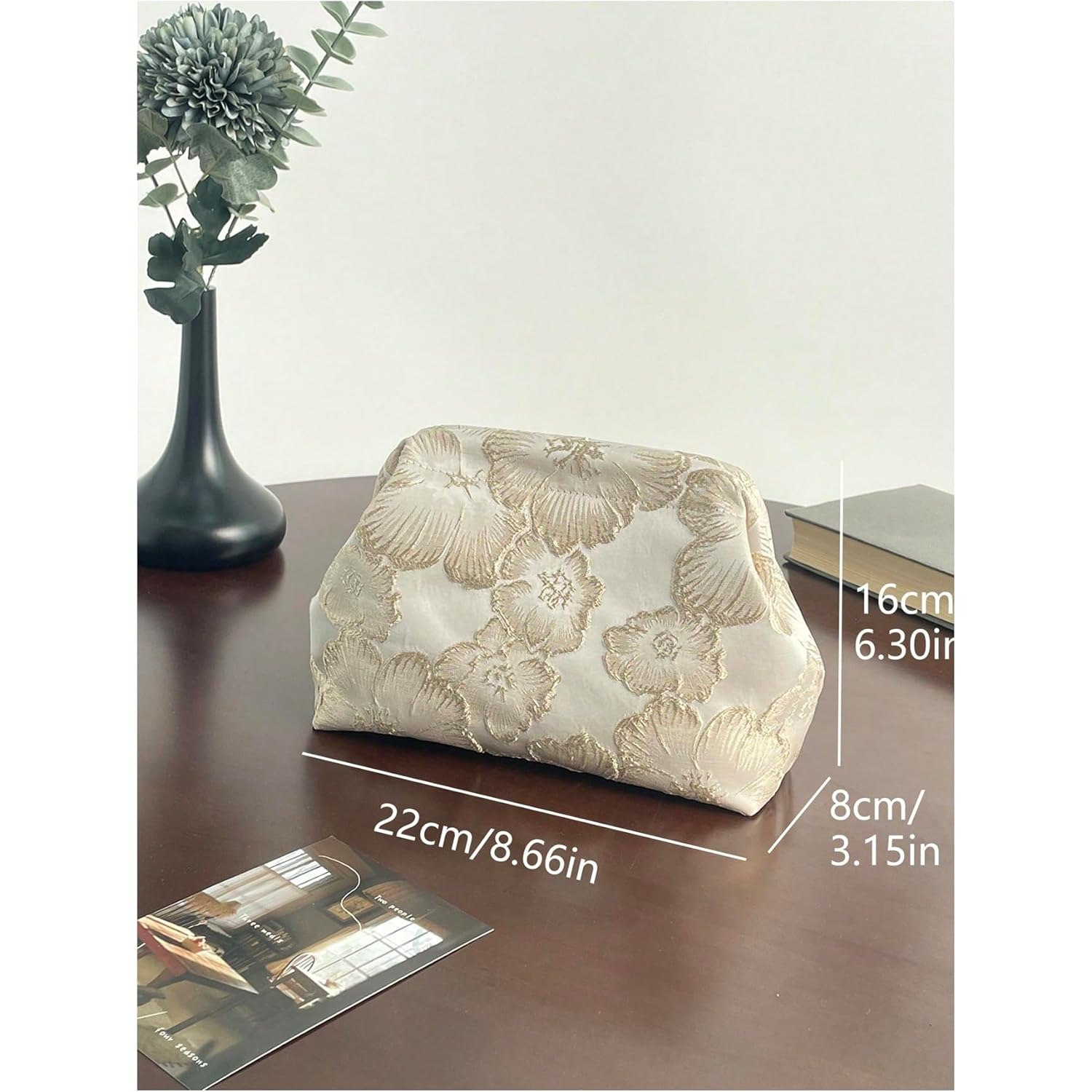 OYOANGLE Women's Flower Embroidery Clutch Purse Kiss Lock Shoulder Bags Evening Handbag