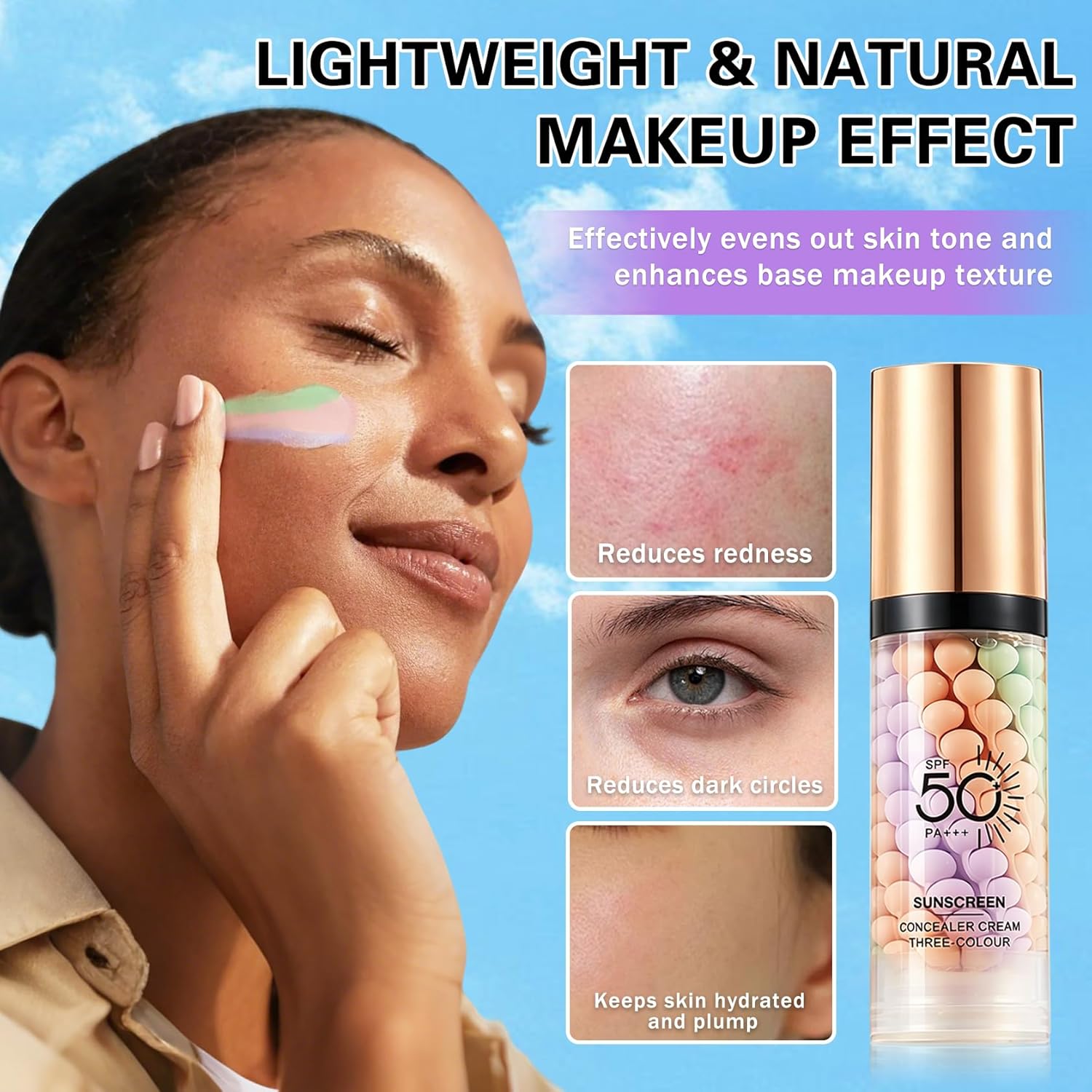 2PCS Color Correcting Primer Face Makeup,3 in 1 Primer for Face Before Makeup with SPF 50,Oil Control Makeup Primer for Face,Radiance Skin,Moisturizing Protector Solar Para La Cara Con Color