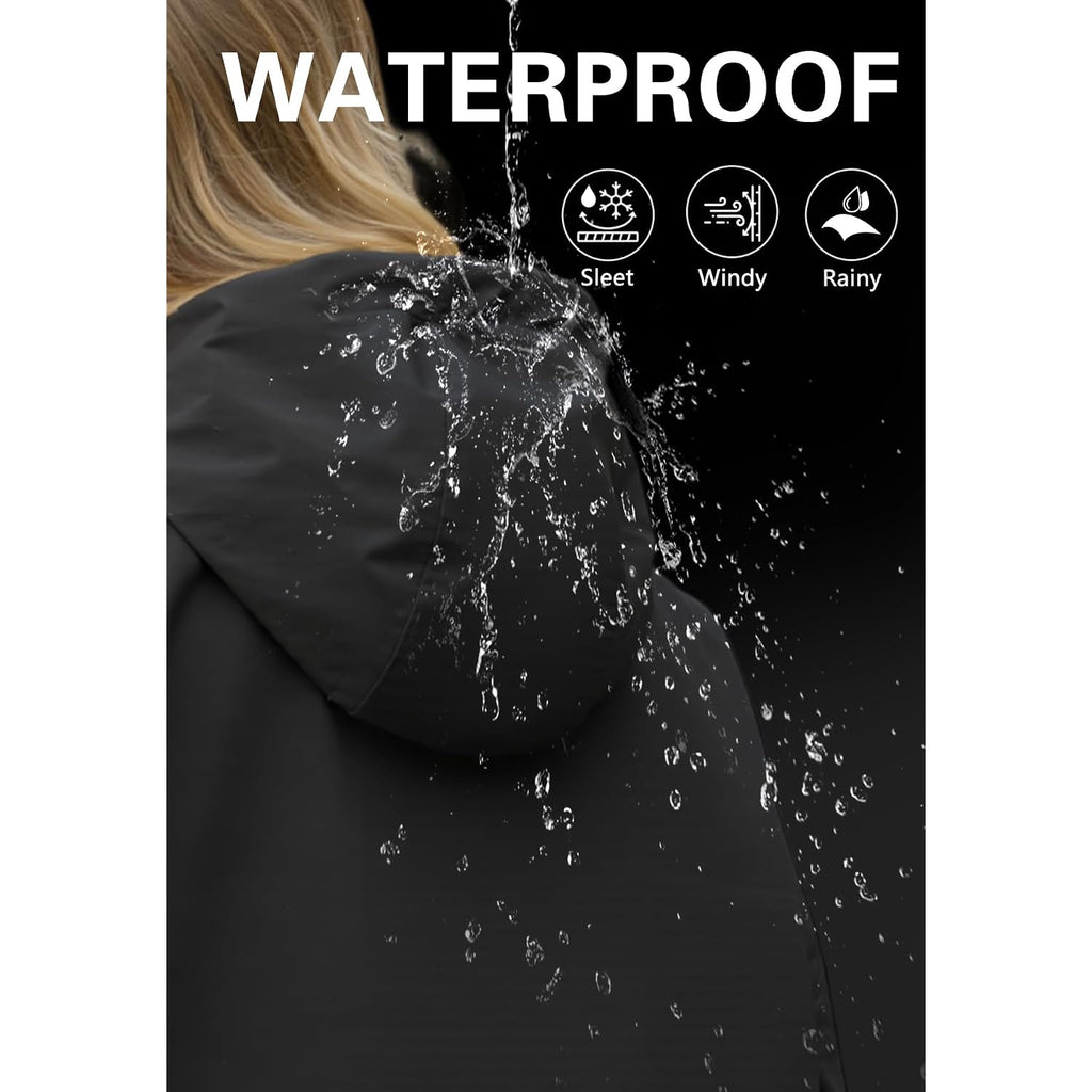 Zando Relaxed-Fit Long Packable Rain Jacket Women Waterproof Raincoat For Women With Hood Lightweight Outdoor Windbreaker