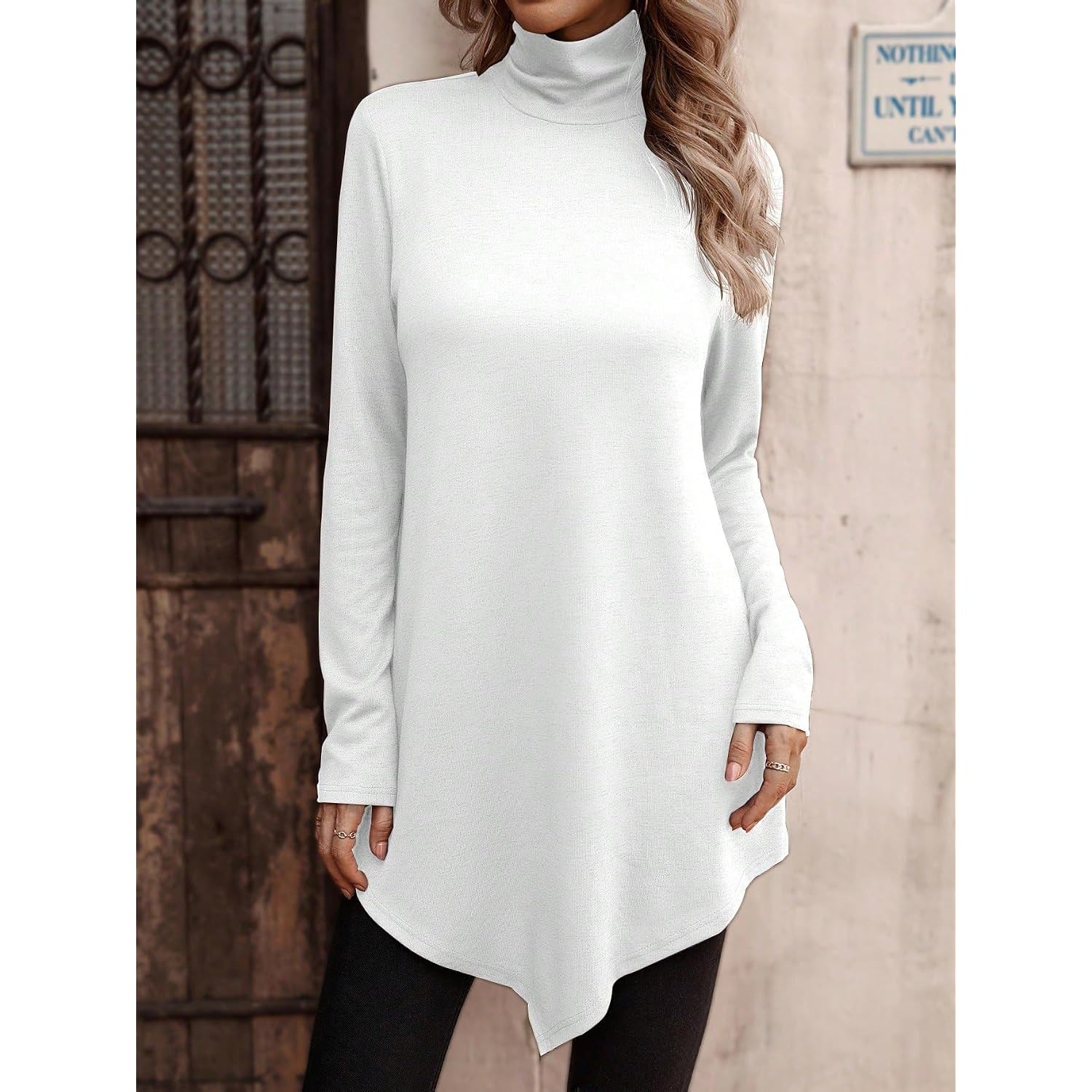 Justfashionnow Turtle Neck Shirts For Women Long Sleeve Tunic Tops To Wear With Leggings Dressy Casual Fall Clothes 2026