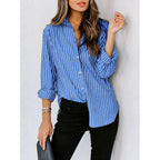 Womens Button Down Shirts Cotton Striped Dress Shirt Long Sleeve Collared Office Work Blouses Tops