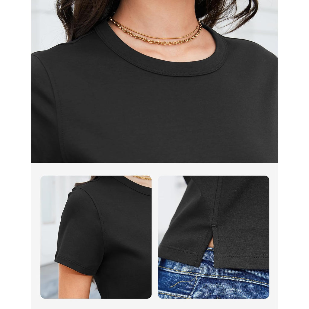 Stelle Women's Cotton T-Shirts Crewneck Short Sleeve Basic Tees Summer Casual Solid Crop Tops