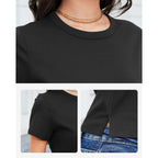 Stelle Women's Cotton T-Shirts Crewneck Short Sleeve Basic Tees Summer Casual Solid Crop Tops
