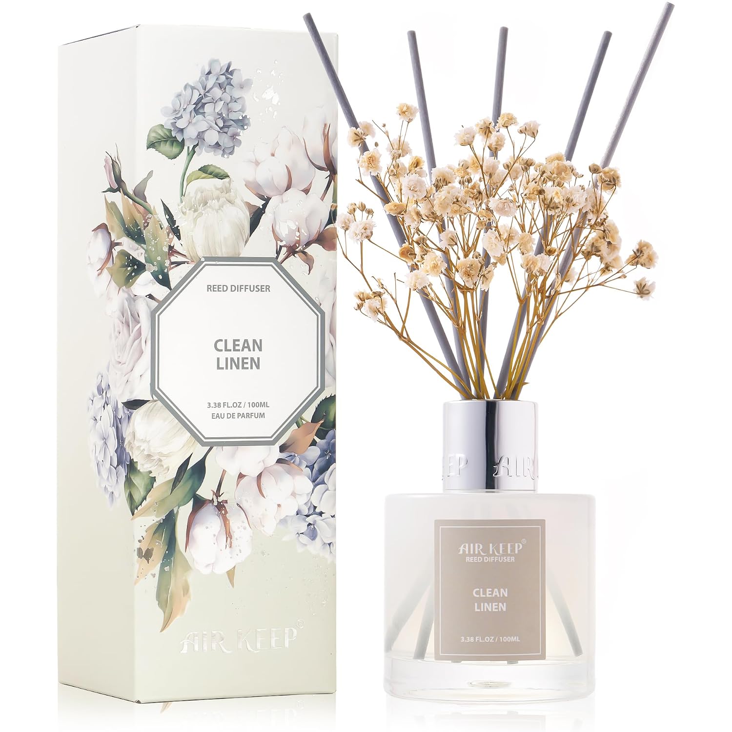 Reed Diffuser Set,3.38 Fl Oz (100 Ml) - Clean Linen Oil Diffusers With 8 Reed Sticks,Home Fragrance Reed Diffuser For Bathroom Shelf Decor