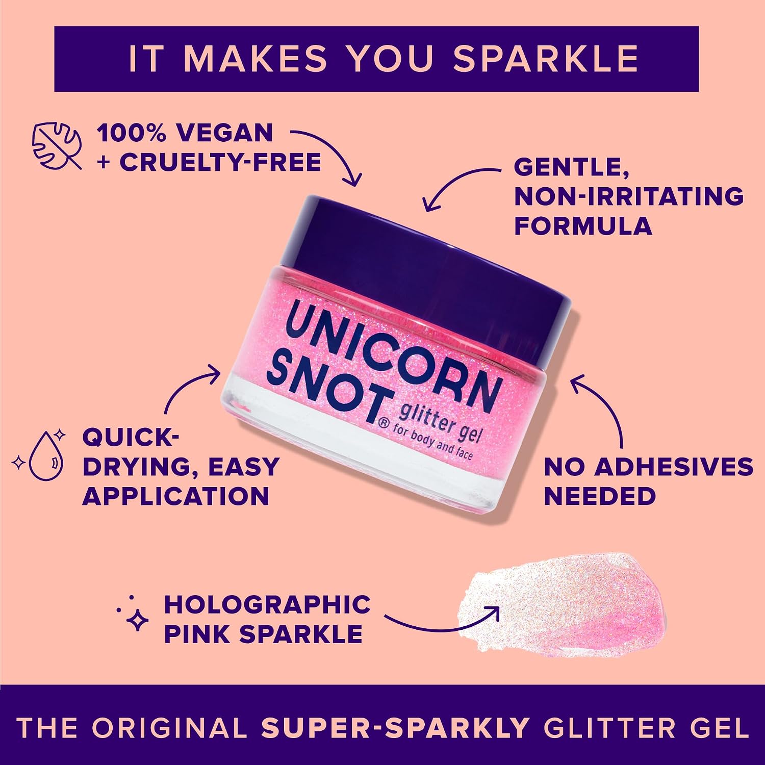 Unicorn Snot Holographic Face Glitter & Body Glitter Gel | Hair Glitter, Vegan & Cruelty Free, 1.7 Oz Pink Glitter (Flamingo)