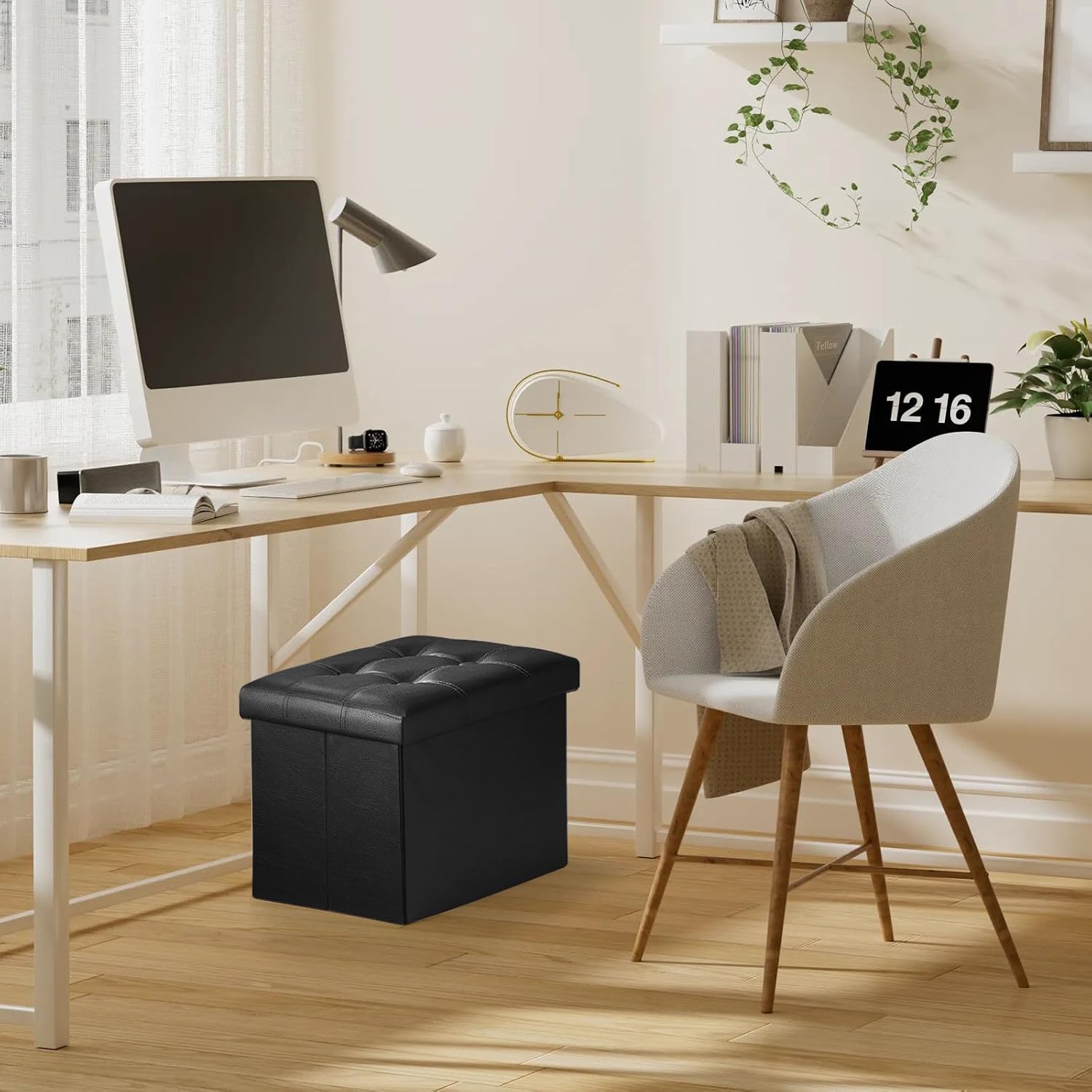 Bsketa Storage Ottoman, Folding Foot Stool With Thicker Foam Padded Seat Small Leather Storage Ottoman Bench Foot Rest For Living Room Foldable Coffee Table 17X13X13In,Black
