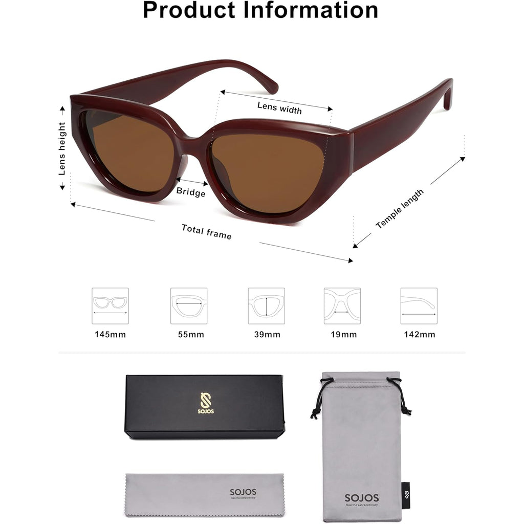 SOJOS Trendy Cute Cat Eye Polarized Sunglasses for Women Fashion Cateye Womens Sunnies SJ2237