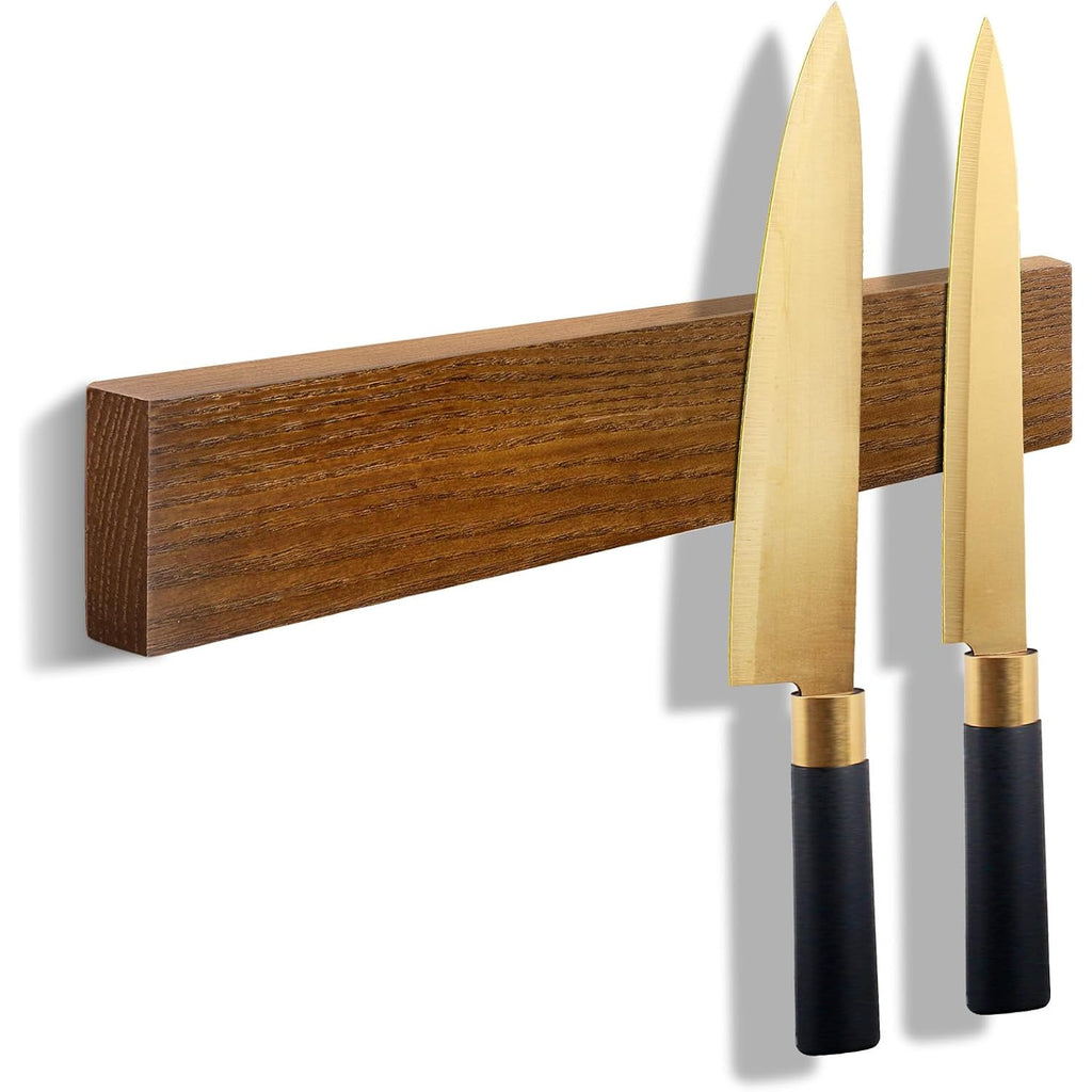 Magnetic Knife Holder Wood, 10" Knife Magnetic Strip No Drill Adhesive Knife Magnet Block, Wooden Magnetic Knife Holder for Wall Mount Fridge Refrigerator Kitchen Knife Bar Utensils Tools Organizer