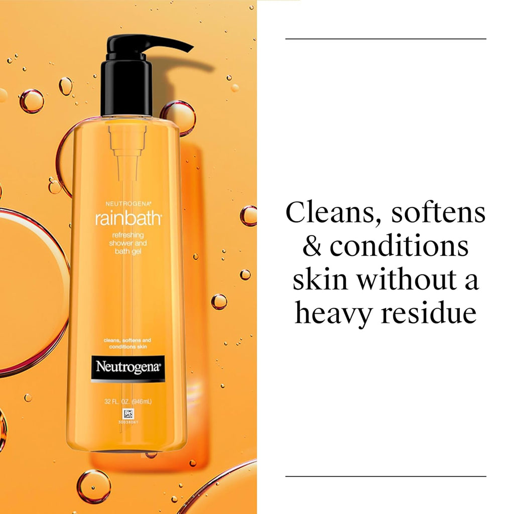 Neutrogena Rainbath Refreshing Shower Gel, Moisturizing Body Wash For Men And Women, Cleans, Softens, And Conditions Skin, Creamy Lather Ideal For Leg-Shaving, Spa-Like Experience, 32 Fl Oz