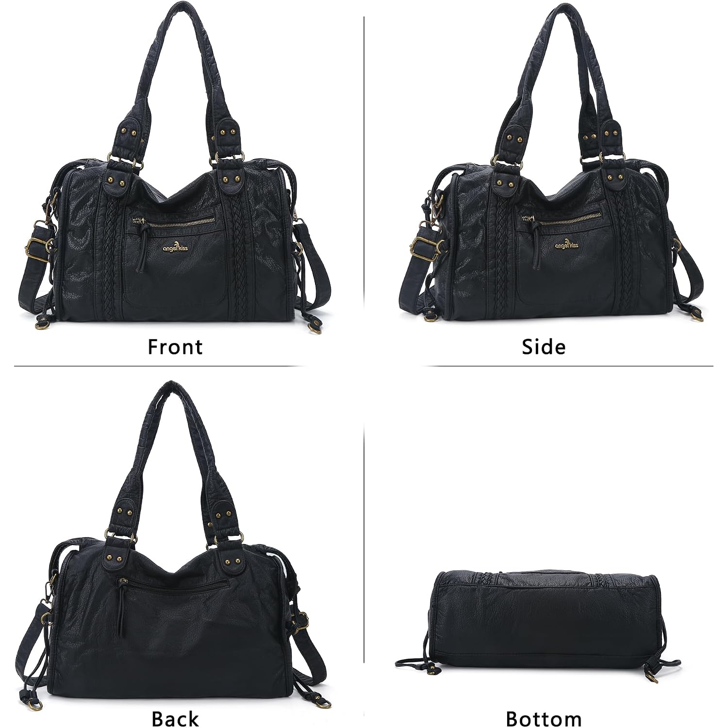 Angel Kiss Hobo Bags For Women Vegan Leather Hobo Satchel Handbags Large Tote Purses Shoulder Bag