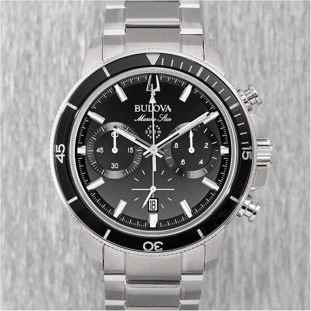 Bulova Men'S Marine Star Series C Stainless Steel 6-Hand Chronograph Quartz Watch, Black Dial Style: 96B272