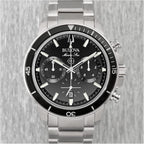 Bulova Men'S Marine Star Series C Stainless Steel 6-Hand Chronograph Quartz Watch, Black Dial Style: 96B272