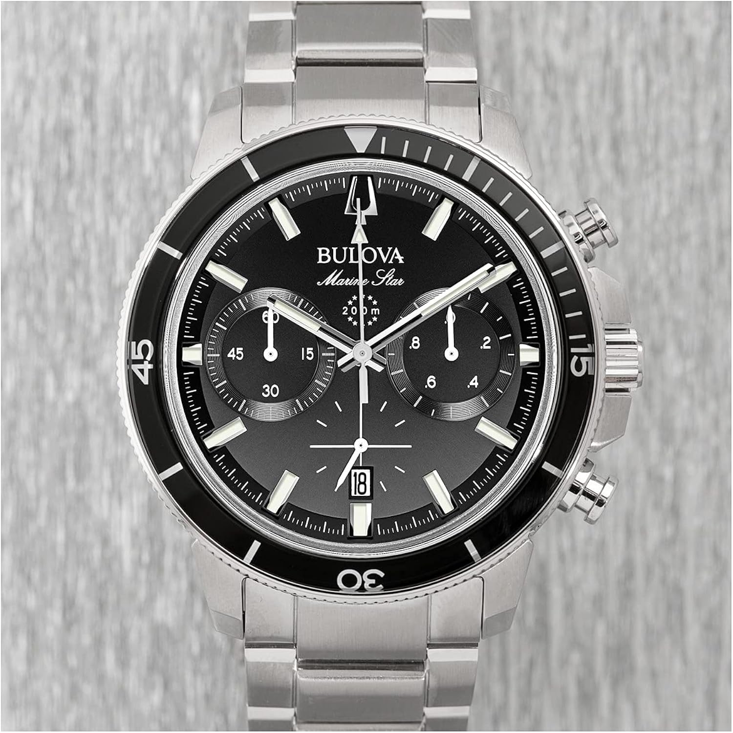 Bulova Men'S Marine Star Series C Stainless Steel 6-Hand Chronograph Quartz Watch, Black Dial Style: 96B272