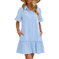 Merokeety Women'S 2026 Summer Casual Shirt Dress Button Down Ruffle Sleeve Shift Mini Dresses With Pockets