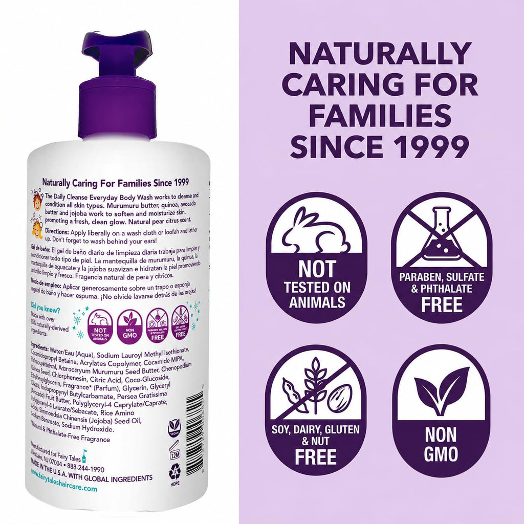 Fairy Tales Daily Cleanse Kids Body Wash | Kids Soap With Gentle, Clean Natural Ingredients | Sulfate Free, Silicone Free, Body Wash For Boys And Girls - 16 Oz.