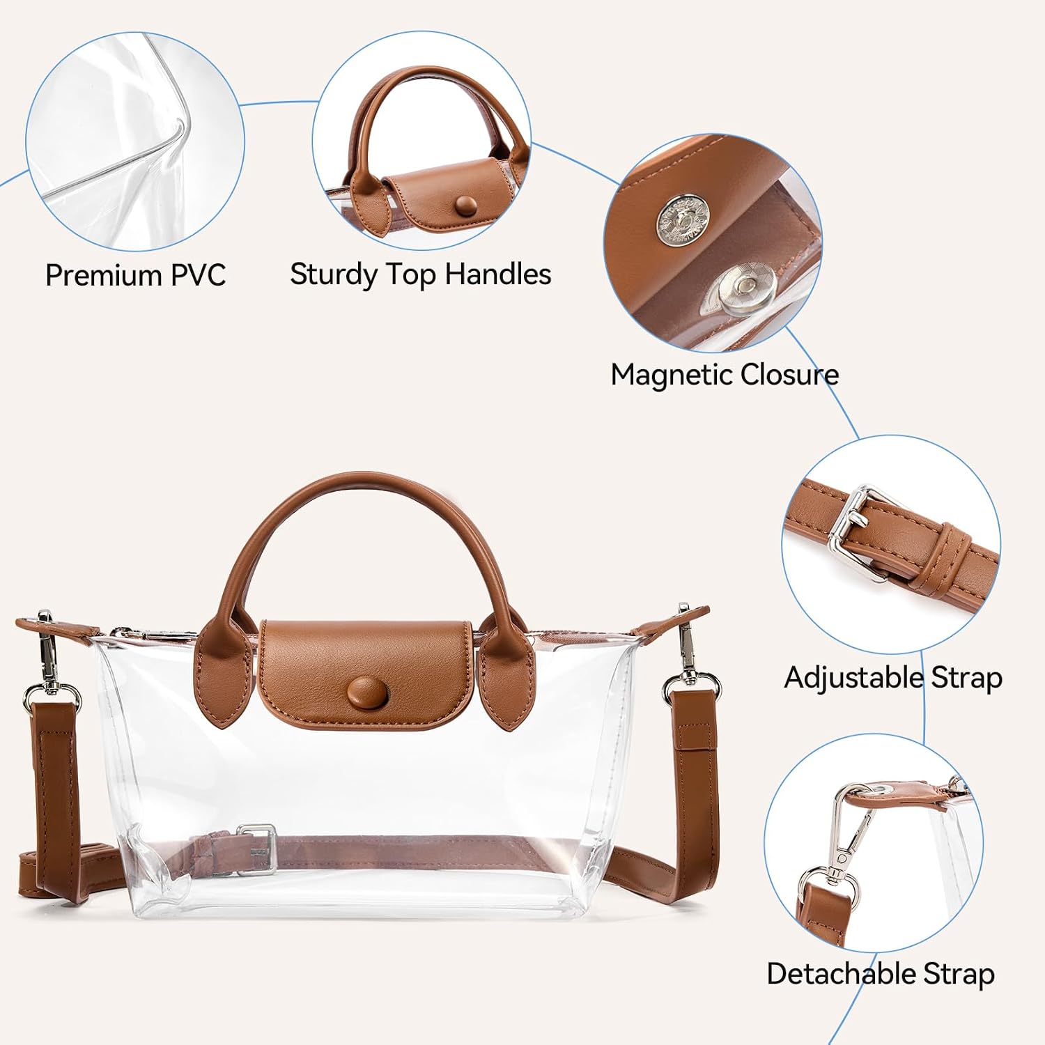Bostanten Clear Bag For Stadium Approved Crossbody Purse Handbags For Concerts Sports Events