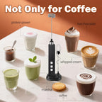 Rechargeable Milk Frother Handheld with 3 Detachable Stainless Whisks, 3 Speed Adjustable Drink Mixer, Mini Frother Wand for Coffee, Matcha, Protein Shakes, with Charging Base and Whisk Storage