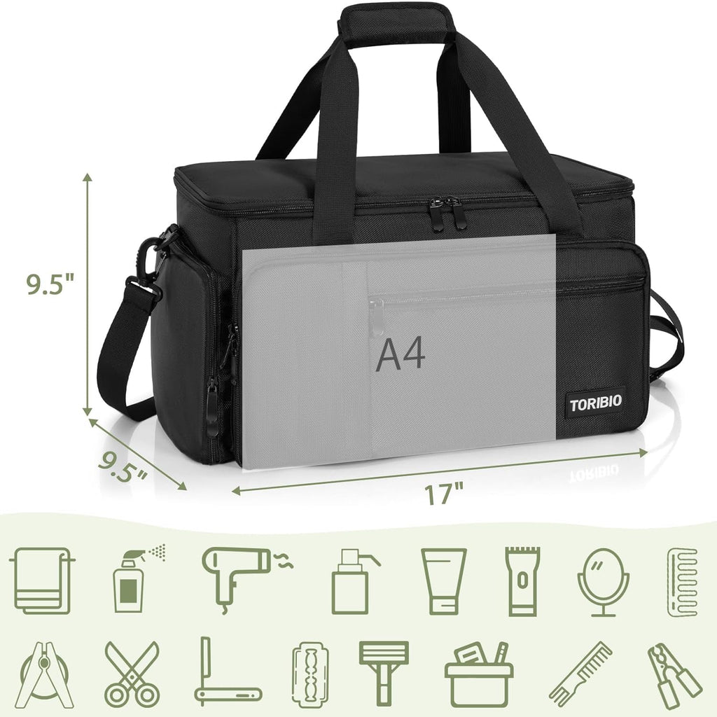 Toribio Large Capacity Hairdresser Bag With Adjustable Dividers, Barber Carrying Bag Barber Travel Case Organizer For Clippers And Supplies, Holds Various Hair Cutting Tools