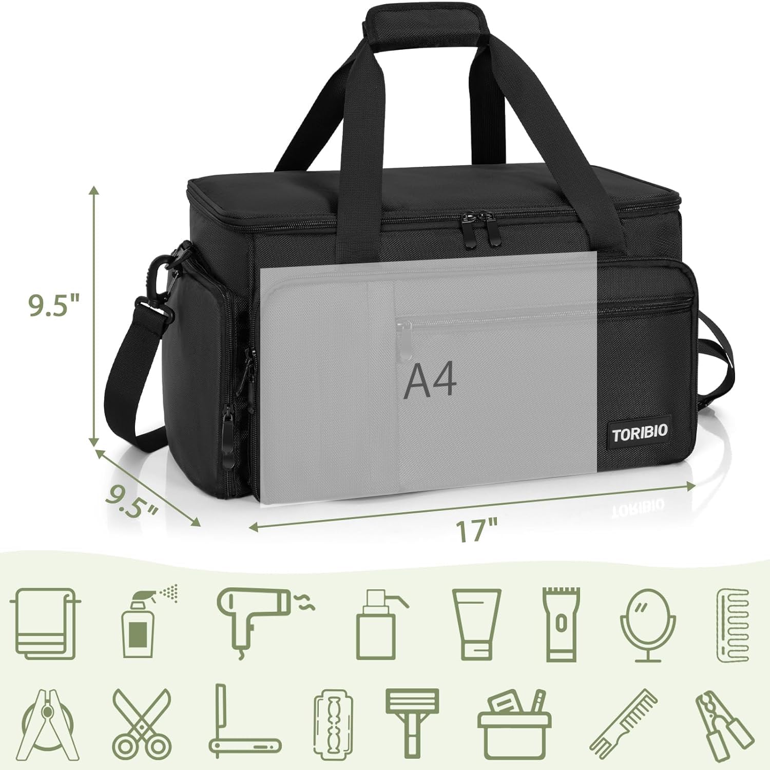 Toribio Large Capacity Hairdresser Bag With Adjustable Dividers, Barber Carrying Bag Barber Travel Case Organizer For Clippers And Supplies, Holds Various Hair Cutting Tools