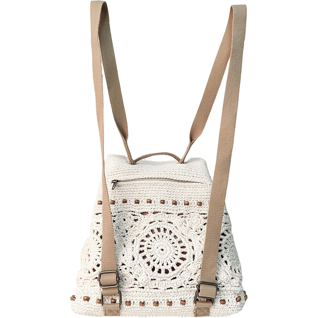 Eiyye Handmade Crochet Backpack For Women Premium Cotton Rope Boho Rucksack With Adjustable Straps Lightweight Woven Shoulder Backpack For Travel Beach & Everyday Casual