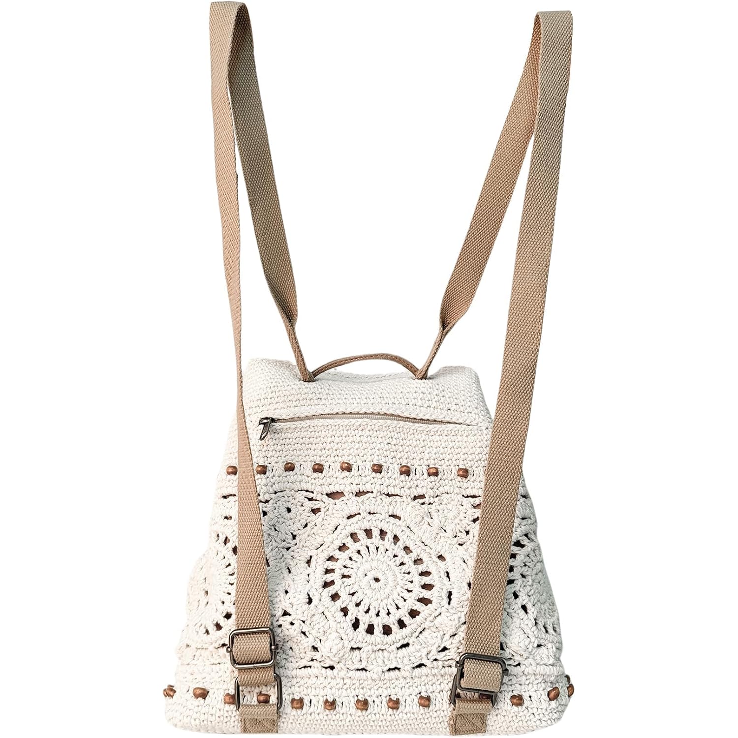 Eiyye Handmade Crochet Backpack For Women Premium Cotton Rope Boho Rucksack With Adjustable Straps Lightweight Woven Shoulder Backpack For Travel Beach & Everyday Casual