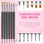 SAVILAND Nail Art Brushes Set - 6pcs Double-End Nail Art Tools Professional Nail Art Kit Dotting Tools Line Pen Painting Brushes for Gel Polish Nail Design French Manicure