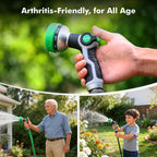 Restmo 10-In-1 Water Hose Nozzle, Garden Hose Sprayer With 10 Adjustable Spray Patterns, Easy Thumb Control For Flow Adjustment, Ideal For Watering Plants & Lawns, Washing Cars & Pets, Green