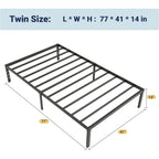 Allewie Twin Bed Frame, 14 inch Metal Platform Beds with Storage Space, No Box Spring Needed and Easy Assembly, Black