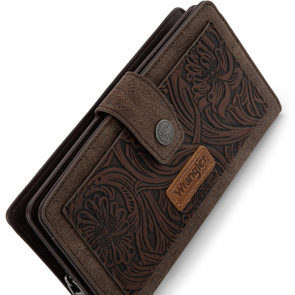 Montana West X Wrangler Large Womens Wallet Western Tooling Flower Wallets, Card Cases & Money Organizers Bifold Card Cash Phone Wallet Ladies Female Travel Clutch Wallets With Rfid Lining